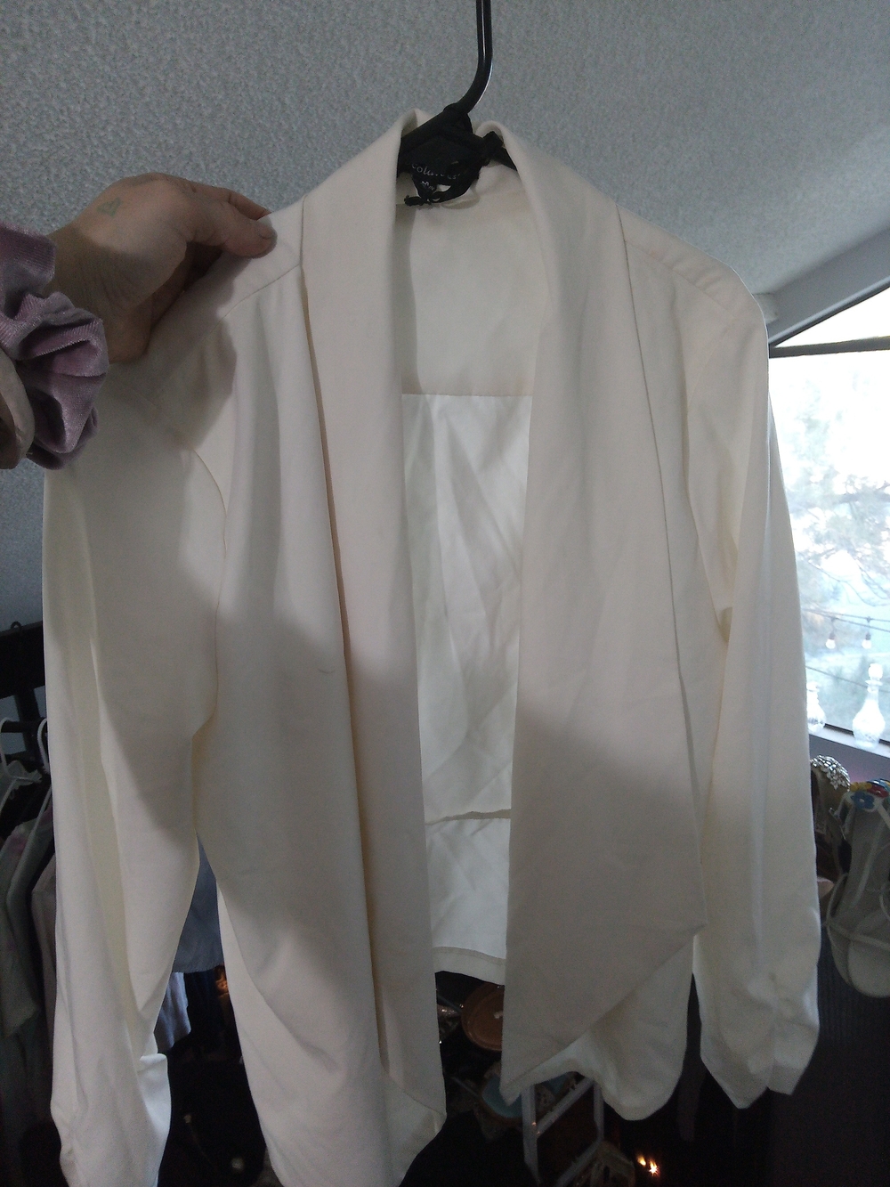 Chocolate USA- White Silk Open-Front Draped Blazer